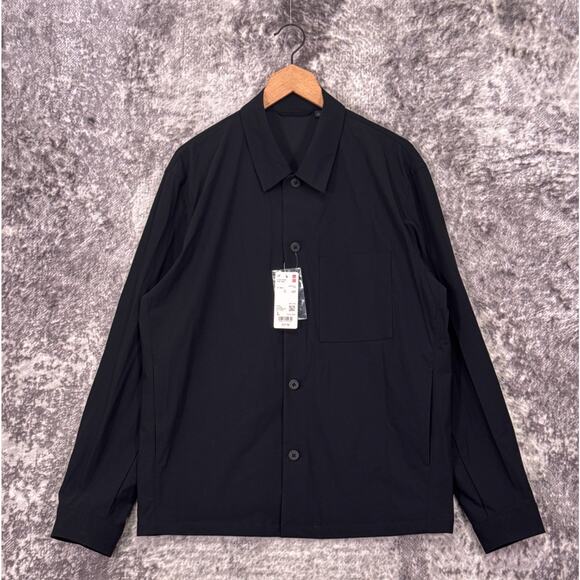 New Uniqlo Ultra Stretch Shirt Jacket Large Mens Solid Black - Picture 1 of 7